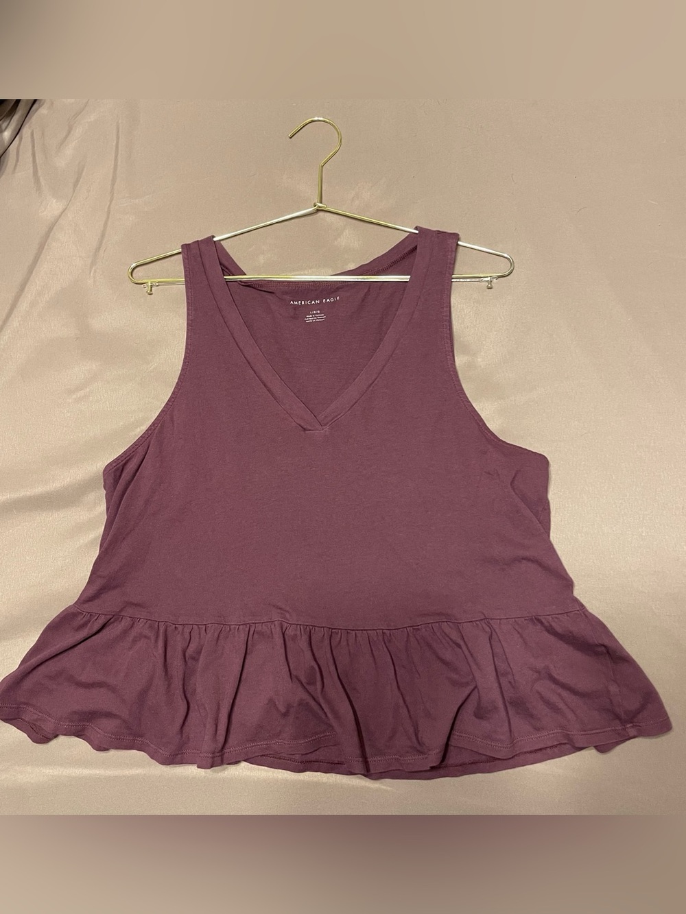 American Eagle Outfitters Cranberry Peplum V-Neck Tank Top